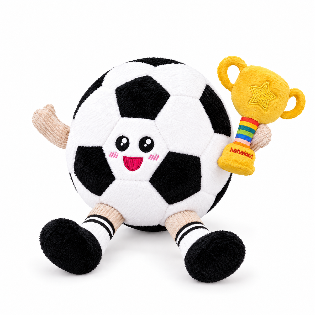 Soccer Ball β musical dancing plush studio product view with trophy