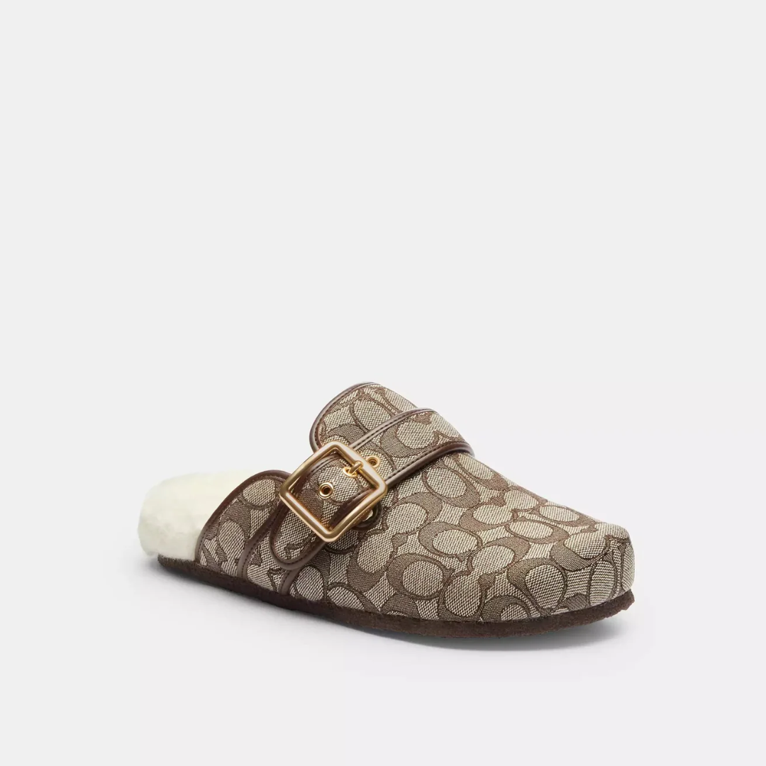 Ashton clog in light khaki ivory, three-quarter view