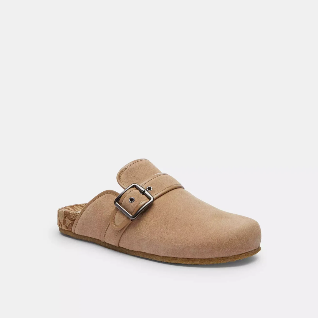 Ashton clog in tan, three-quarter view