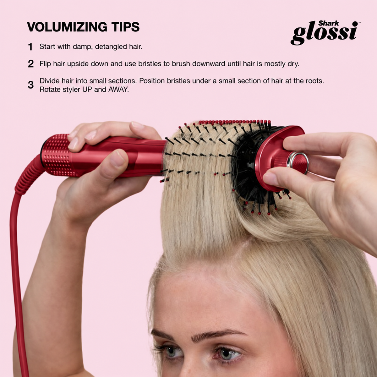 Red Shark Glossi blowdryer brush volume guide