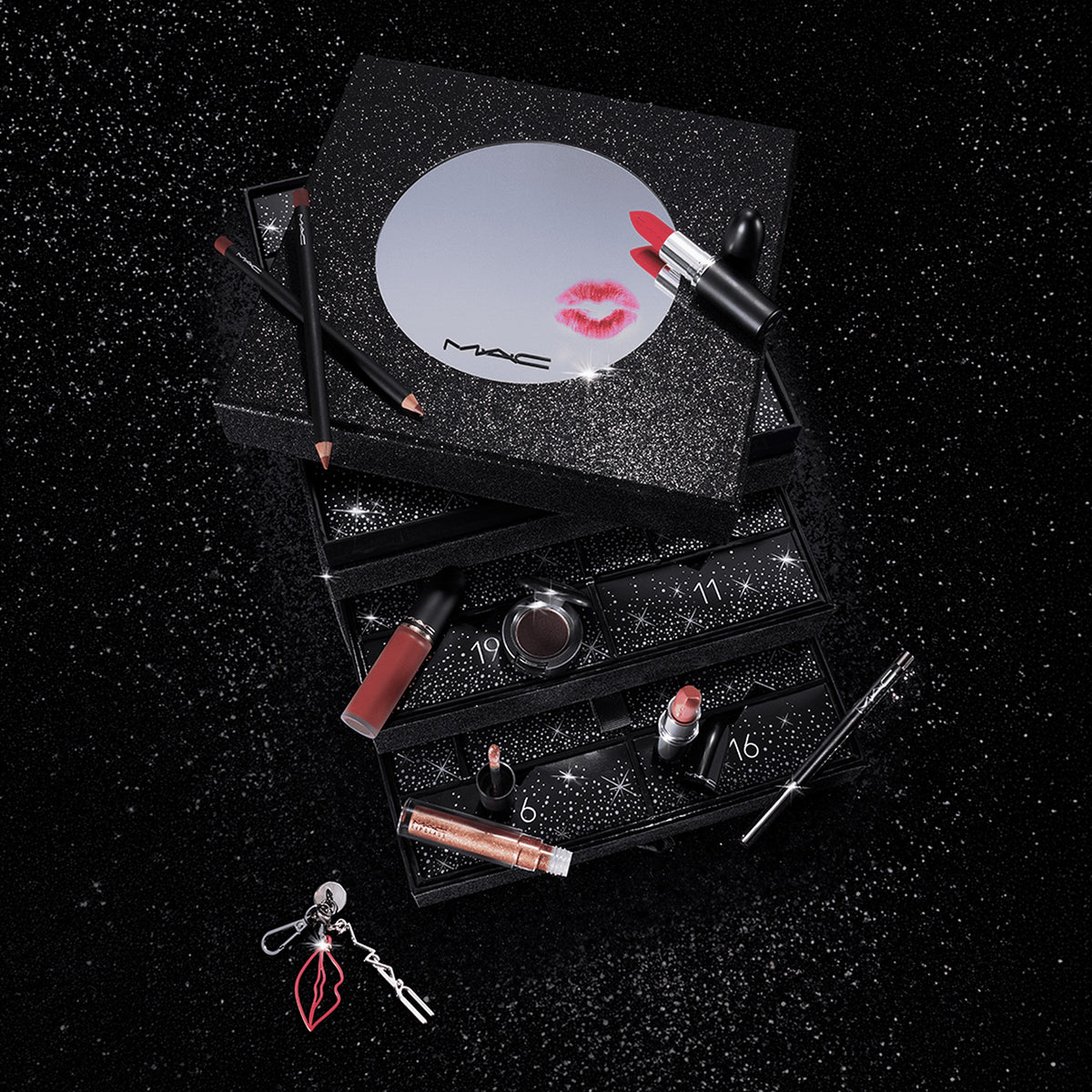 MAC Icons Advent Calendar with included lip colours, pencils and Lipglass cap