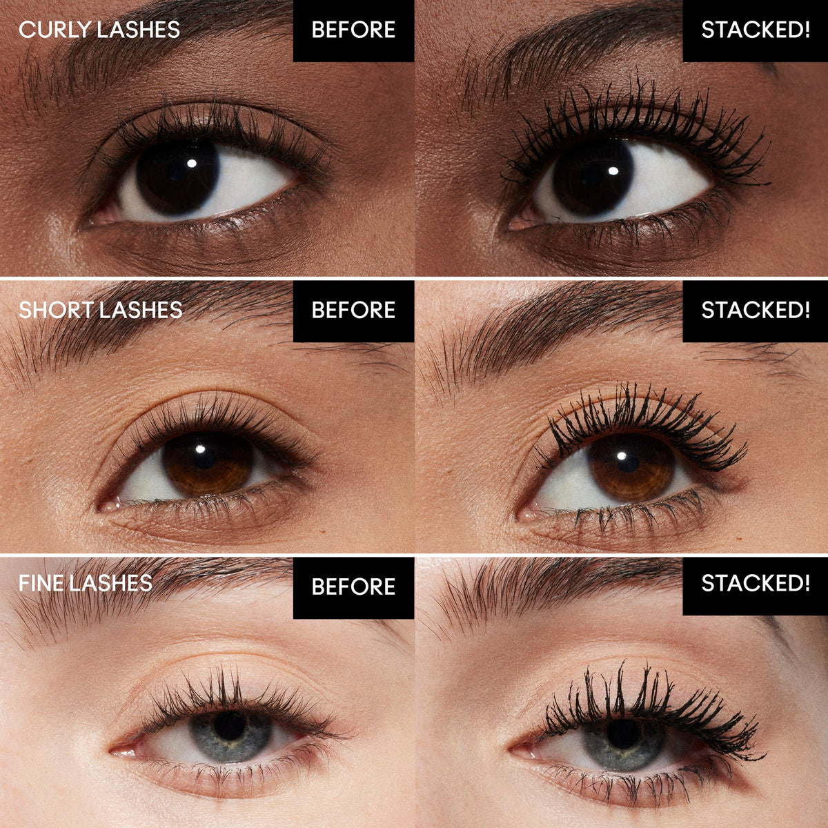 Official MACStack Elevated Mascara Black Stack before and after comparison