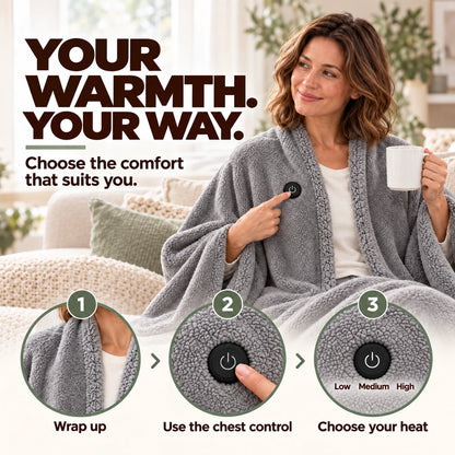 How to wear the heated blanket and choose warmth using the chest control