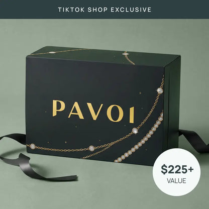 Closed PAVOI advent box with TikTok Shop Exclusive banner and $225+ value badge