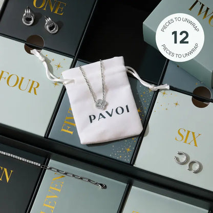 White gold jewelry, numbered compartments, and individual PAVOI pouch