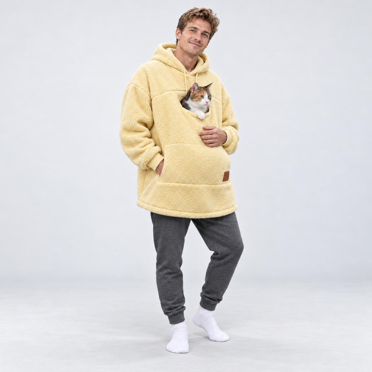 Yellow color option of the sherpa pet carrier hoodie.