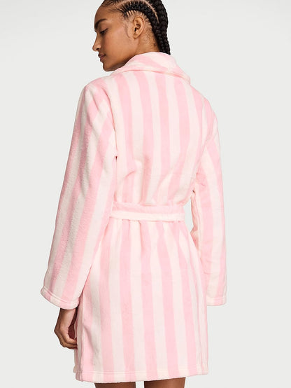 Victoria's Secret Cozy Plush Robe — Iconic Pink Stripes — back view