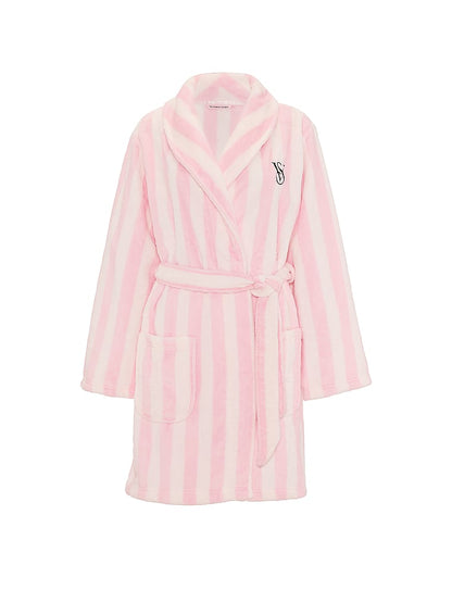 Victoria's Secret Cozy Plush Robe — Iconic Pink Stripes — product-only view