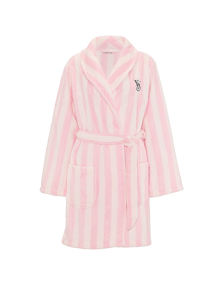 Victoria's Secret Cozy Plush Robe — Iconic Pink Stripes — product-only view